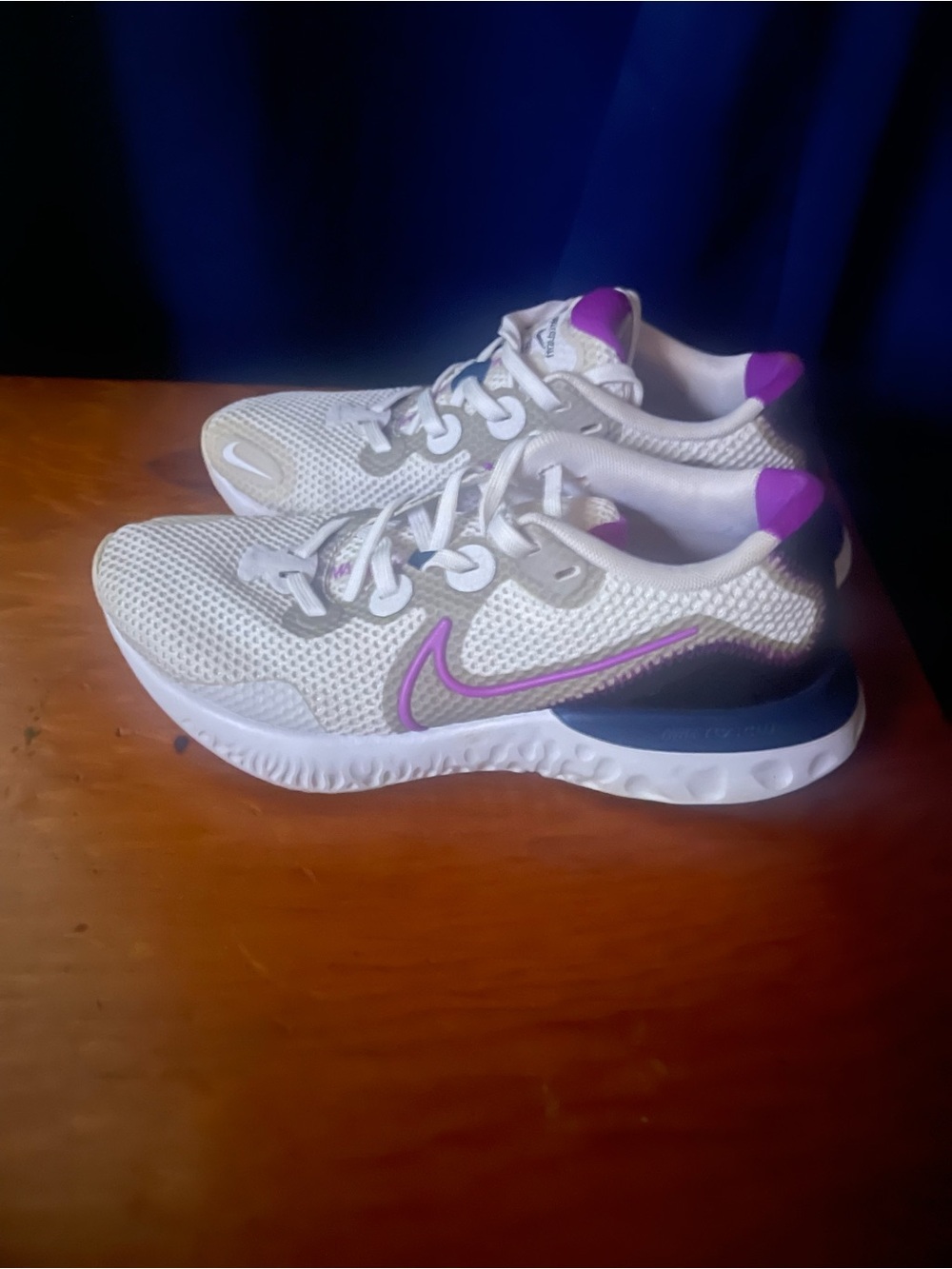Nike Cream Mesh Sneakers with Purple Accents